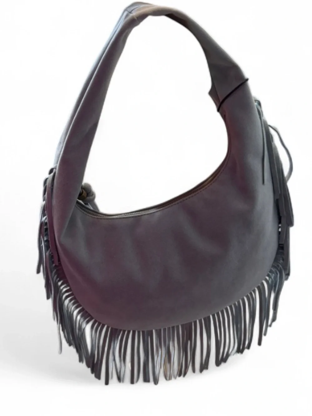 Juniper & Joy Gray/Blue Faux Suede Fringe Hobo Shoulder Bag